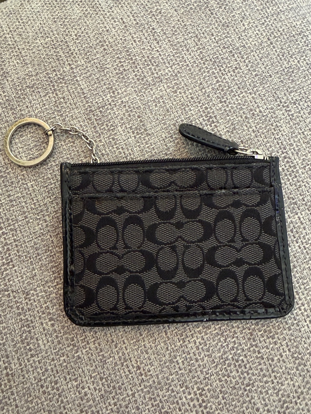 Coach Black Signature Jacquard Card Case with Key Ring